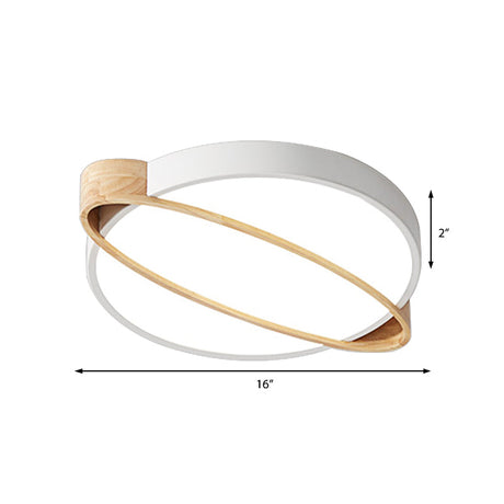 Nordic Acrylic Ceiling Mount Lamp With Led Flushmount Lighting In White/Green/Grey Oval Wood Insert
