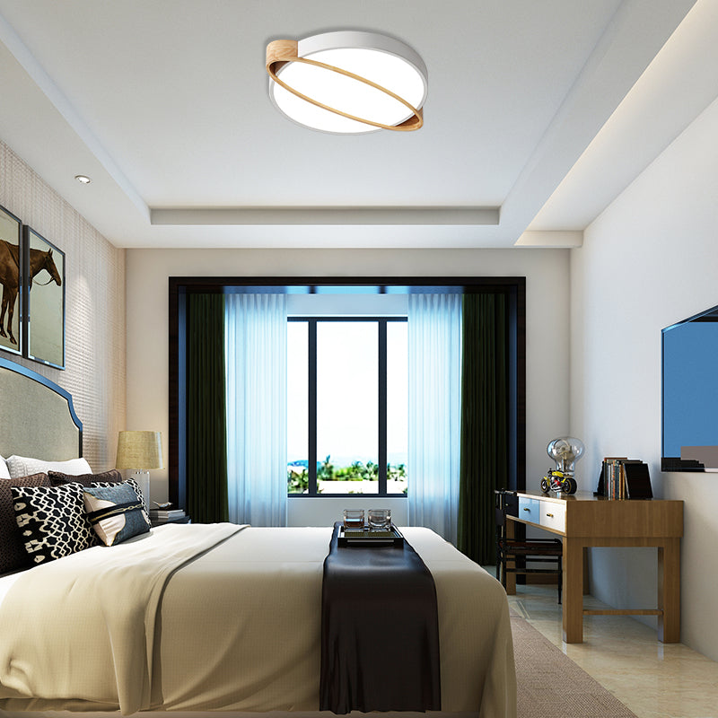 Nordic Acrylic Ceiling Mount Lamp With Led Flushmount Lighting In White/Green/Grey Oval Wood Insert