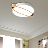 Nordic Acrylic Ceiling Mount Lamp With Led Flushmount Lighting In White/Green/Grey Oval Wood Insert