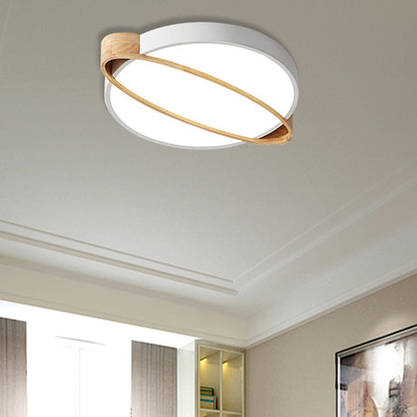 Nordic Acrylic Ceiling Mount Lamp With Led Flushmount Lighting In White/Green/Grey Oval Wood Insert