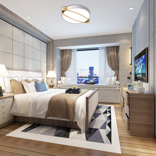 Nordic Acrylic Ceiling Mount Lamp With Led Flushmount Lighting In White/Green/Grey Oval Wood Insert