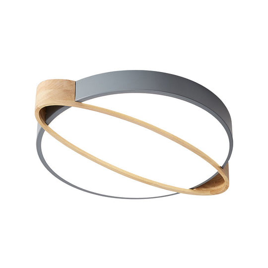 Nordic Acrylic Ceiling Mount Lamp With Led Flushmount Lighting In White/Green/Grey Oval Wood Insert