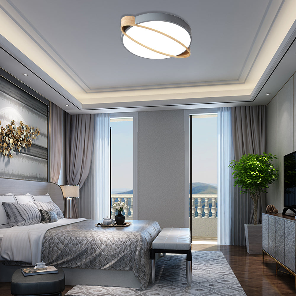 Nordic Acrylic Ceiling Mount Lamp With Led Flushmount Lighting In White/Green/Grey Oval Wood Insert