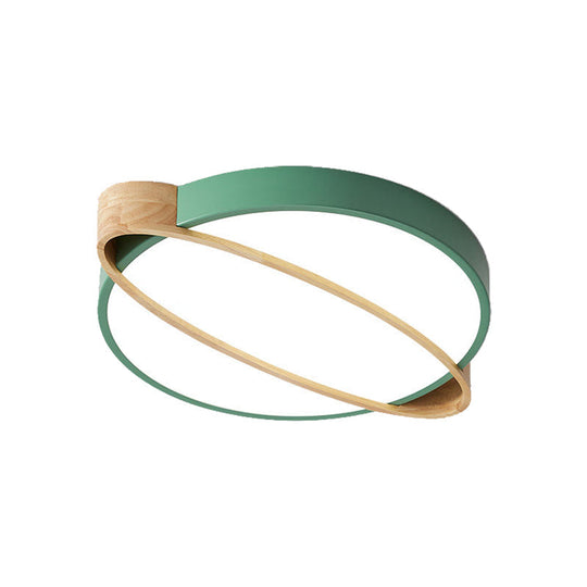 Nordic Acrylic Ceiling Mount Lamp With Led Flushmount Lighting In White/Green/Grey Oval Wood Insert