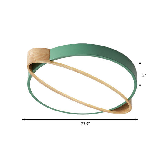 Nordic Acrylic Ceiling Mount Lamp With Led Flushmount Lighting In White/Green/Grey Oval Wood Insert