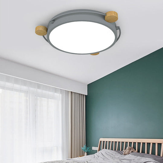 Nordic Orbital Led Ceiling Fixture - 16/19.5/23.5 Wide Flush Mount Lamp In Green/Grey/White-Wood