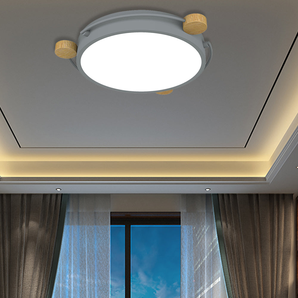 Nordic Orbital Led Ceiling Fixture - 16/19.5/23.5 Wide Flush Mount Lamp In Green/Grey/White-Wood