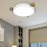 Nordic Orbital Led Ceiling Fixture - 16/19.5/23.5 Wide Flush Mount Lamp In Green/Grey/White-Wood