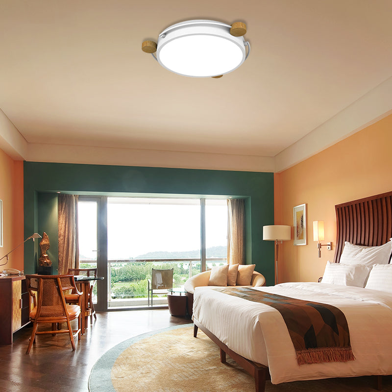 Nordic Orbital Led Ceiling Fixture - 16/19.5/23.5 Wide Flush Mount Lamp In Green/Grey/White-Wood