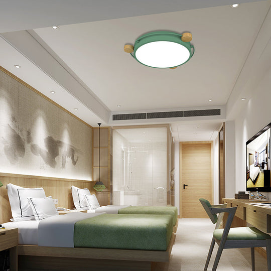 Nordic Orbital Led Ceiling Fixture - 16/19.5/23.5 Wide Flush Mount Lamp In Green/Grey/White-Wood