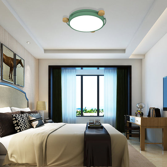 Nordic Orbital Led Ceiling Fixture - 16/19.5/23.5 Wide Flush Mount Lamp In Green/Grey/White-Wood