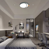 Modern Moon Eclipse Led Bedroom Flush Mount Ceiling Light In Grey/White/Green With Wood Accent