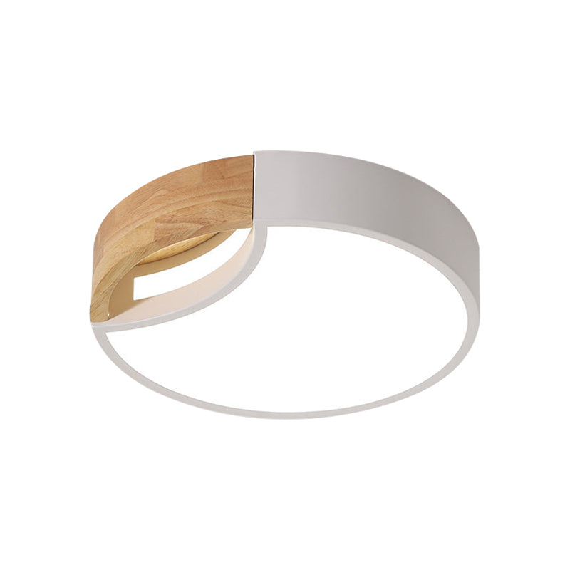 Nordic Iron Grey/White/Green Led Ceiling Light With Wood Grip - 12/16/19.5 Wide