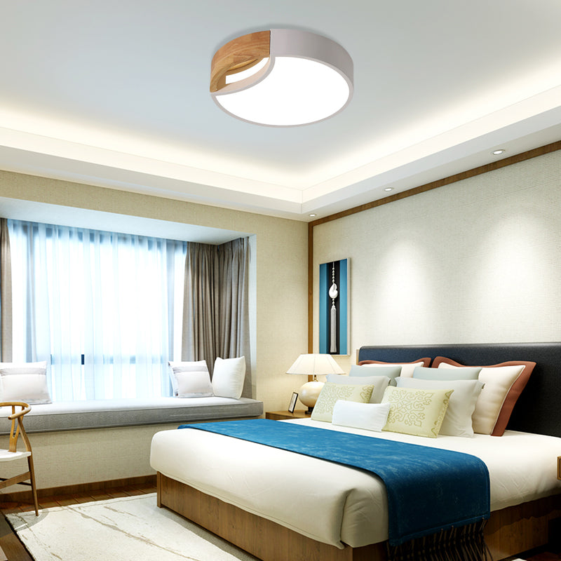 Nordic Iron Grey/White/Green Led Ceiling Light With Wood Grip - 12’/16’/19.5’ Wide