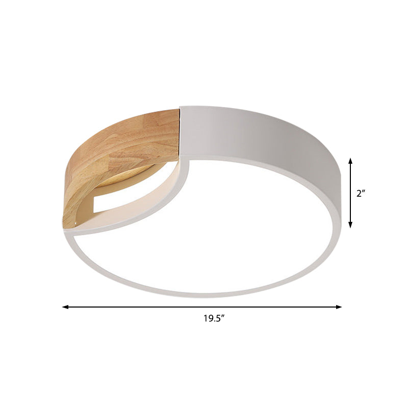 Nordic Iron Grey/White/Green Led Ceiling Light With Wood Grip - 12/16/19.5 Wide