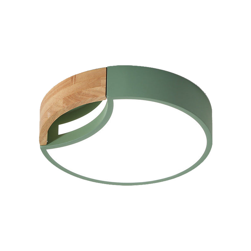Nordic Iron Grey/White/Green Led Ceiling Light With Wood Grip - 12/16/19.5 Wide