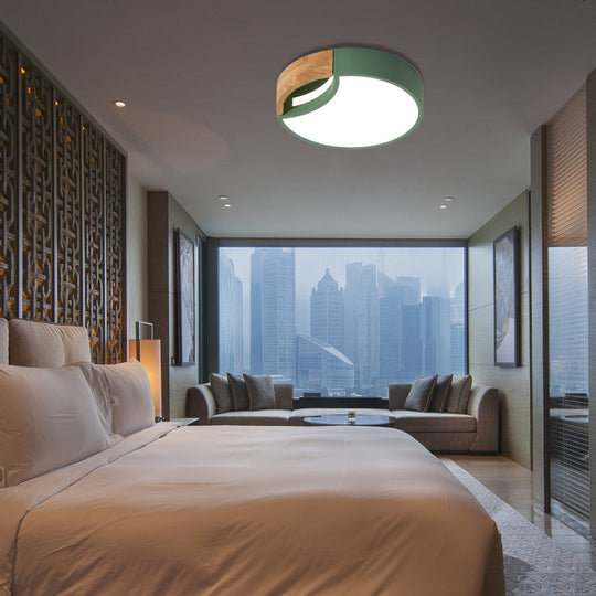 Nordic Iron Grey/White/Green Led Ceiling Light With Wood Grip - 12/16/19.5 Wide