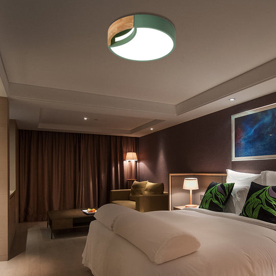 Nordic Iron Grey/White/Green Led Ceiling Light With Wood Grip - 12/16/19.5 Wide