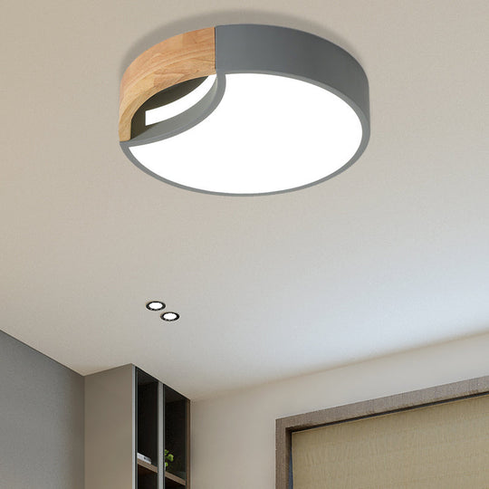 Nordic Iron Grey/White/Green Led Ceiling Light With Wood Grip - 12/16/19.5 Wide Grey / 16 White