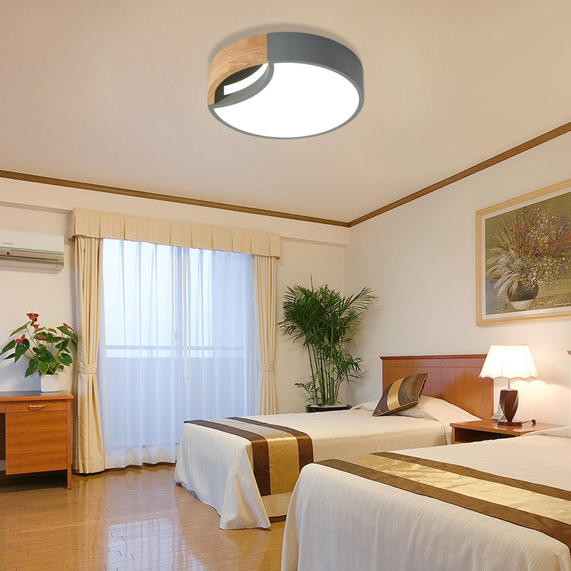 Nordic Iron Grey/White/Green Led Ceiling Light With Wood Grip - 12’/16’/19.5’ Wide