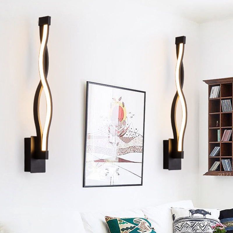 Modern Led Curvy Wall Sconce Light Black/White Acrylic Shade Warm/White