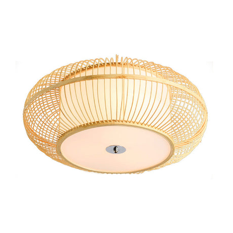 Asian Beige Ceiling Mounted Flush Light With Bamboo Shade - 1 Head Bedroom Fixture