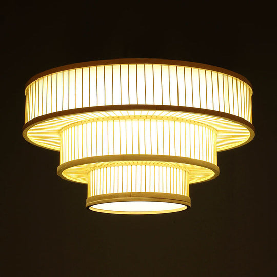 Beige Led Bamboo Ceiling Light For Bedroom - Flush Mount Fixture’ Or ’Flush Shade