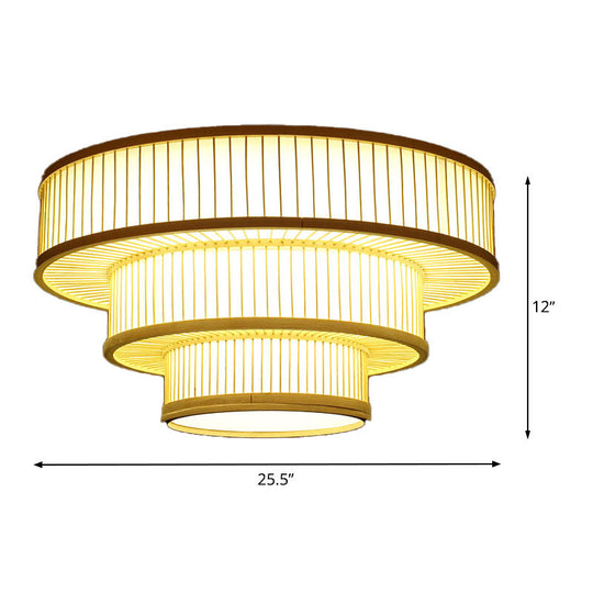 Beige Led Bamboo Ceiling Light For Bedroom - Flush Mount Fixture’ Or ’Flush Shade