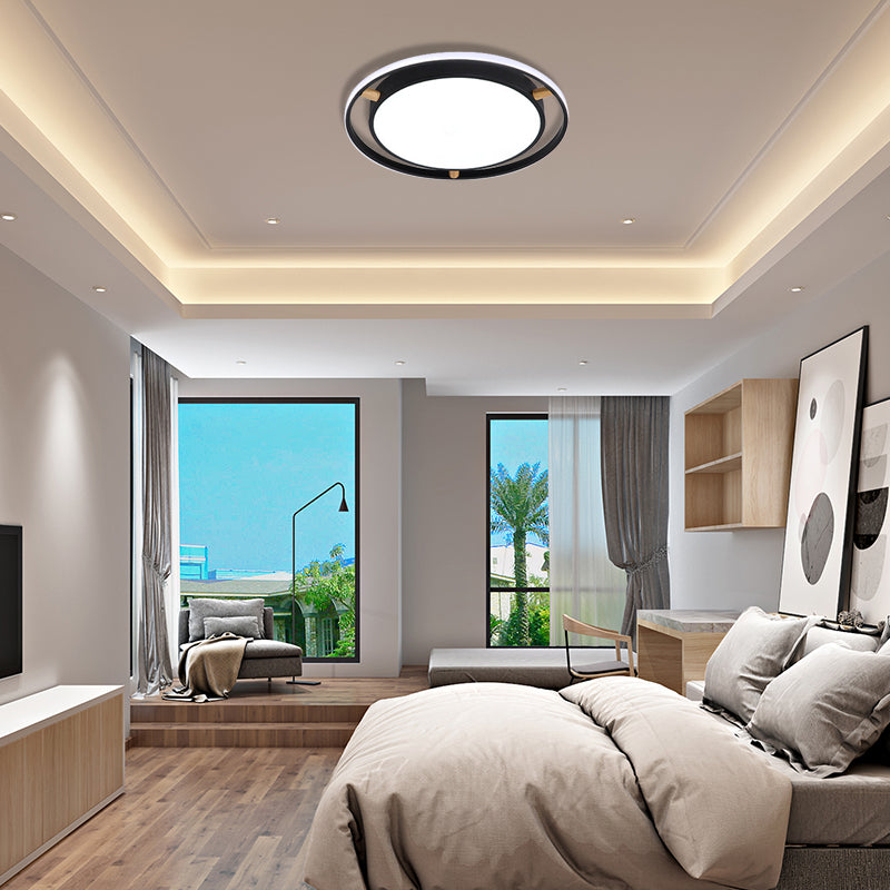 Nordic Dual Circle Led Ceiling Flush Light With Wood Arm - White/Green/Grey Thin Flushmount Lighting