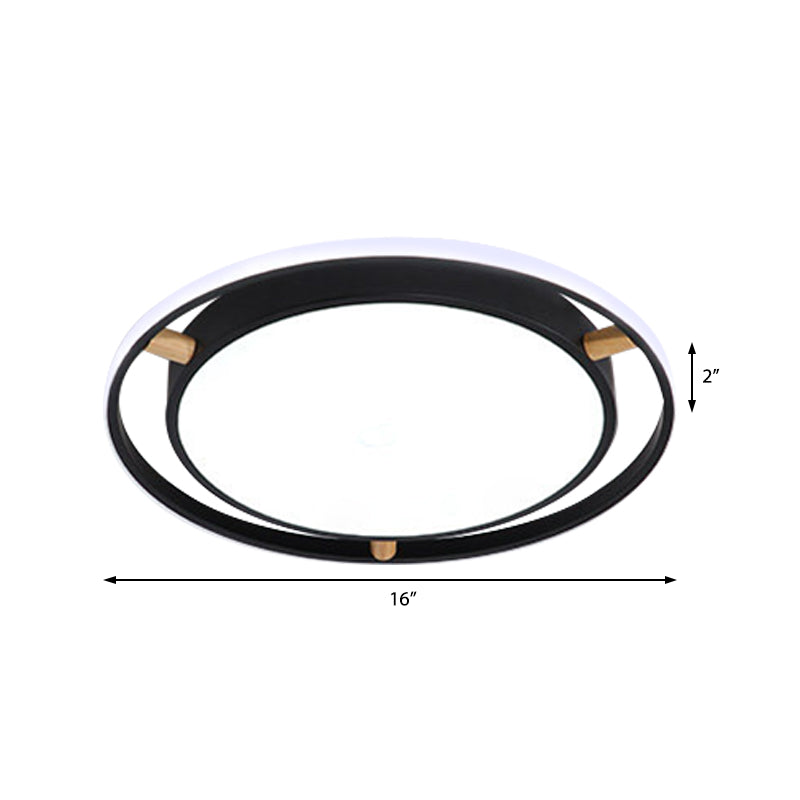 Nordic Dual Circle Led Ceiling Flush Light With Wood Arm - White/Green/Grey Thin Flushmount Lighting