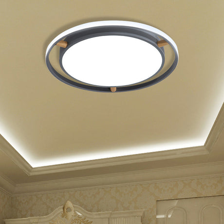 Nordic Dual Circle Led Ceiling Flush Light With Wood Arm - White/Green/Grey Thin Flushmount Lighting