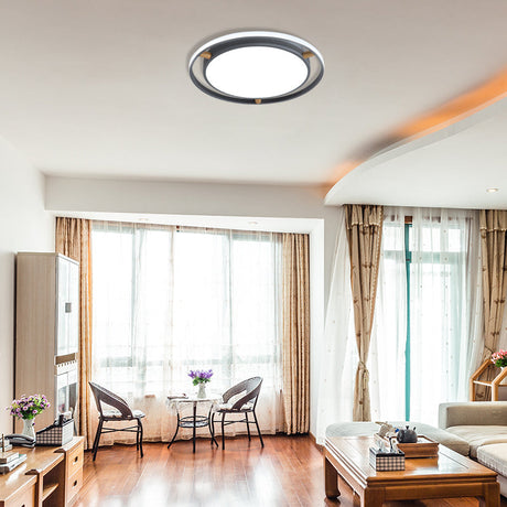 Nordic Dual Circle Led Ceiling Flush Light With Wood Arm - White/Green/Grey Thin Flushmount Lighting