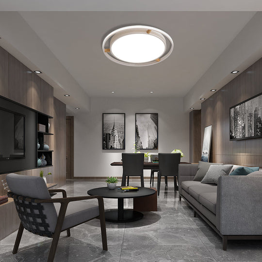 Nordic Dual Circle Led Ceiling Flush Light With Wood Arm - White/Green/Grey Thin Flushmount