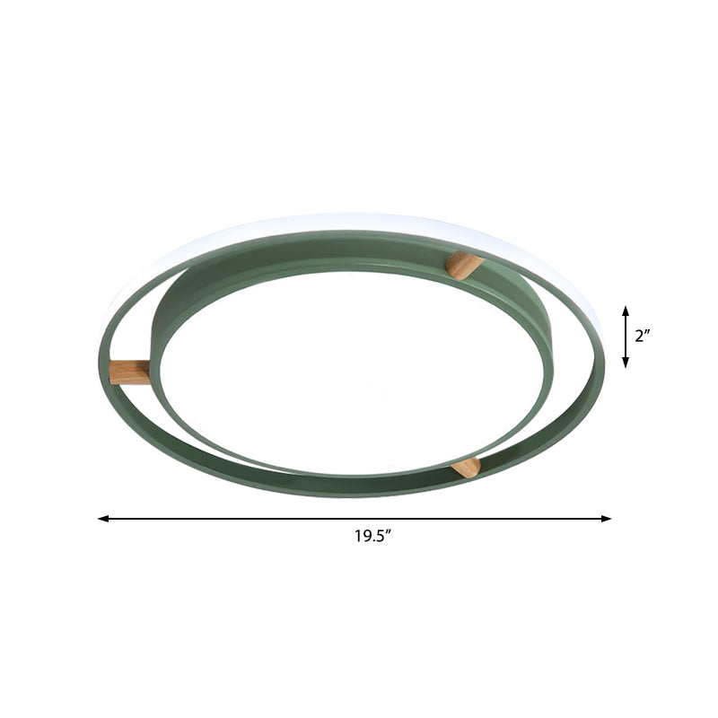 Nordic Dual Circle Led Ceiling Flush Light With Wood Arm - White/Green/Grey Thin Flushmount Lighting