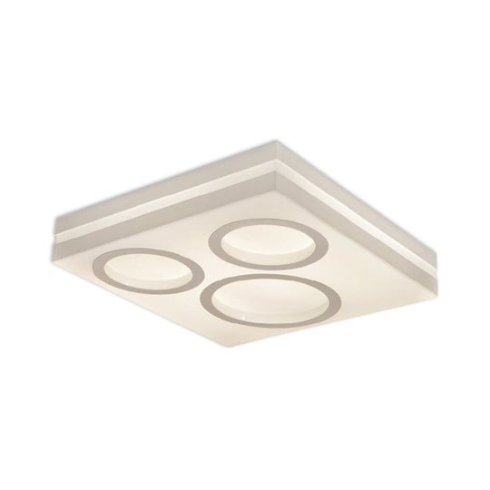 Modern Square Led Ceiling Light With Circular Pattern Acrylic White Finish - Ideal For Living Room
