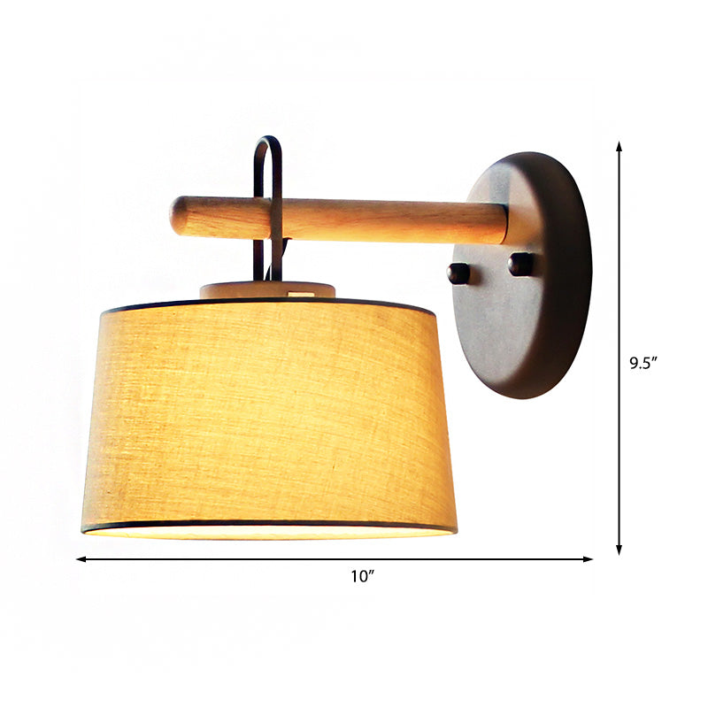 Modern Grey Drum Shade Wall Lamp With Fabric - Bedroom Lighting Fixture