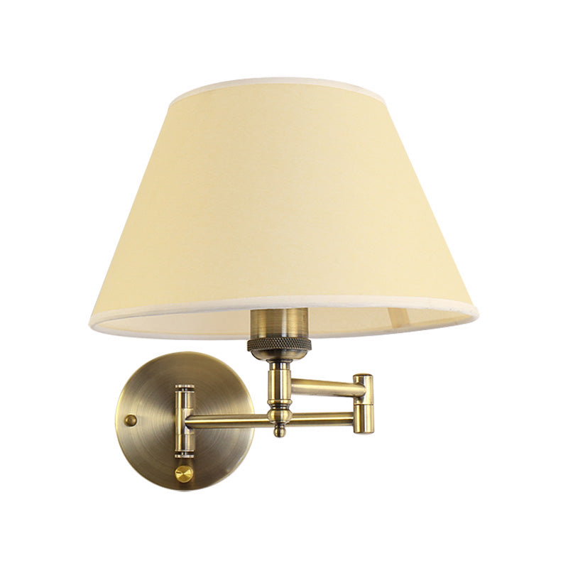 Modern Swing Arm Paper Wall Mount Lamp With Shade - 1 Light White/Beige Sconce For Living Room