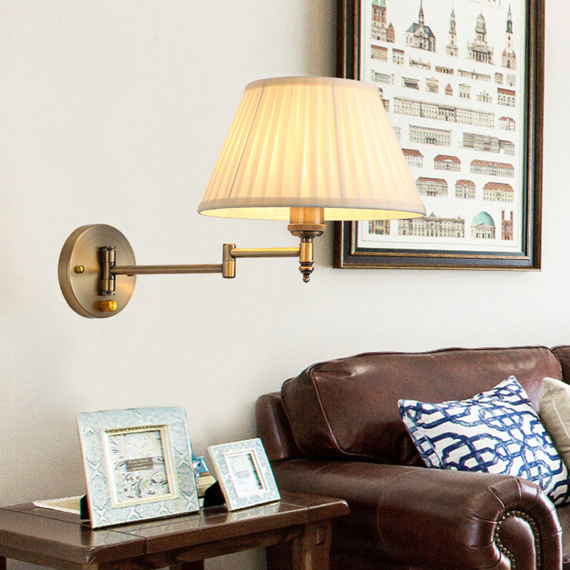 Modern Swing Arm Paper Wall Mount Lamp With Shade - 1 Light White/Beige Sconce For Living Room White