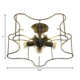 Industrial Star Shaped Metal 5-Bulb Light Fixture In Black/White With Cage For Living Room.