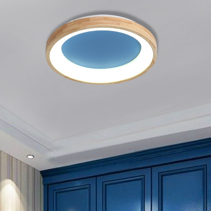 Nordic Style Led Flushmount Ceiling Light - Green/Blue Wood Circular Design 12’/16’/19.5’ Width