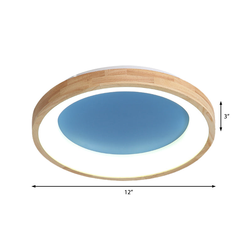 Nordic Style Led Flushmount Ceiling Light - Green/Blue Wood Circular Design 12/16/19.5 Width