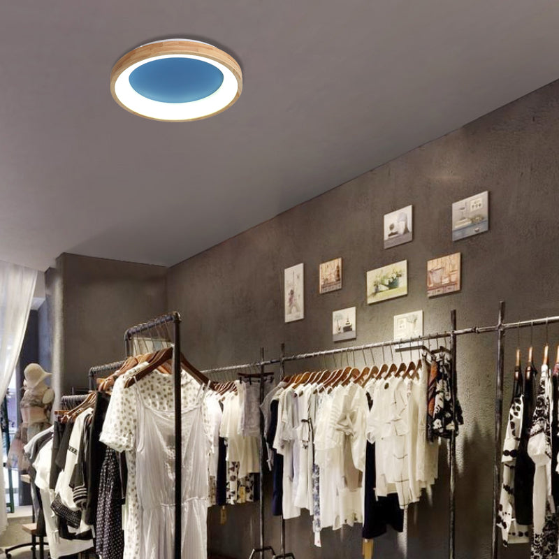 Nordic Style Led Flushmount Ceiling Light - Green/Blue Wood Circular Design 12’/16’/19.5’ Width