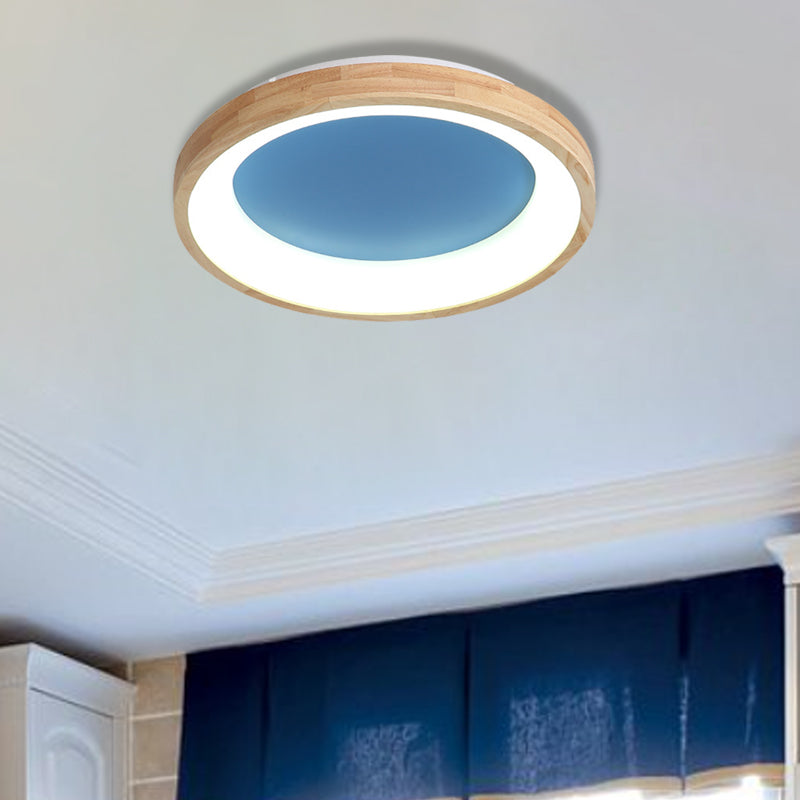 Nordic Style Led Flushmount Ceiling Light - Green/Blue Wood Circular Design 12/16/19.5 Width Blue /