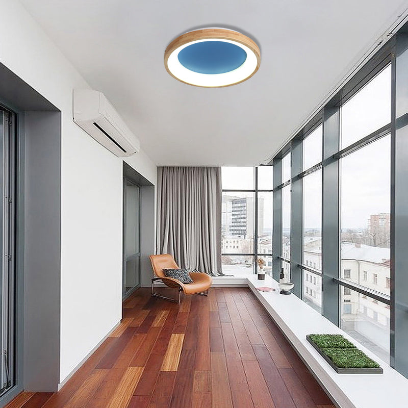 Nordic Style Led Flushmount Ceiling Light - Green/Blue Wood Circular Design 12/16/19.5 Width