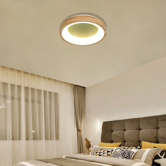 Nordic Style Led Flushmount Ceiling Light - Green/Blue Wood Circular Design 12/16/19.5 Width