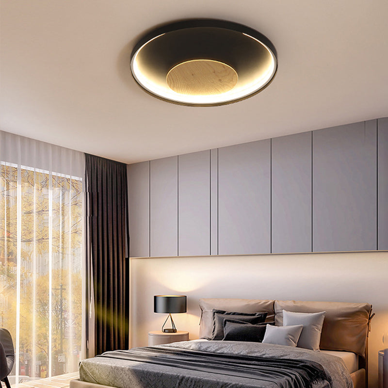 Nordic Acrylic Led Ceiling Flush Light In Black/White Wood - 12/16/19.5 Inch Wide Black / 19.5