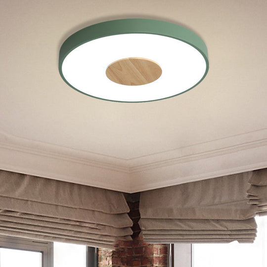 Nordic Iron Round Flush Mount Ceiling Light - 1 Head Pink/Blue/White Lighting Fixture For Bedroom