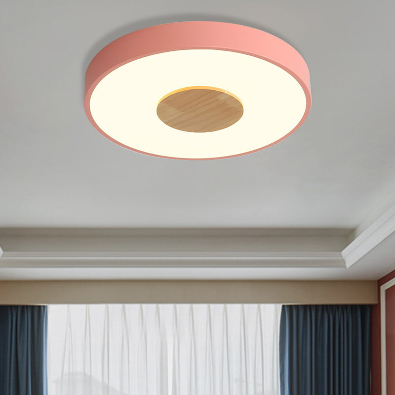 Nordic Iron Round Flush Mount Ceiling Light - 1 Head Pink/Blue/White Lighting Fixture For Bedroom
