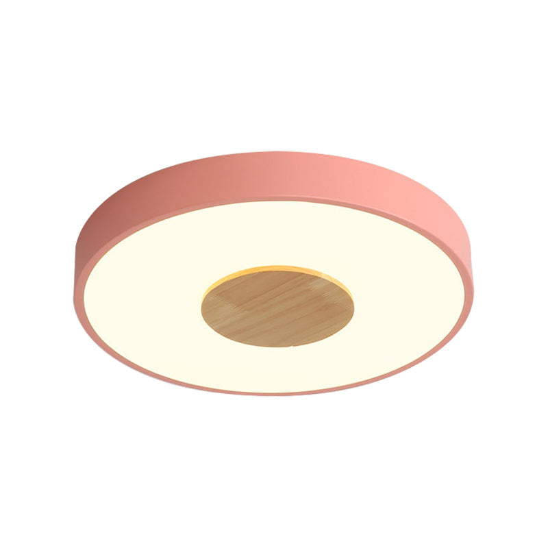 Nordic Iron Round Flush Mount Ceiling Light - 1 Head Pink/Blue/White Lighting Fixture For Bedroom