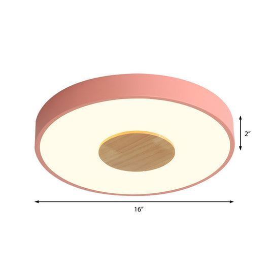 Nordic Iron Round Flush Mount Ceiling Light - 1 Head Pink/Blue/White Lighting Fixture For Bedroom